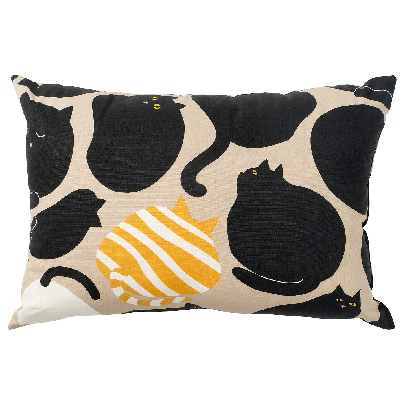 Cushion, Beige Black/Cat Pattern