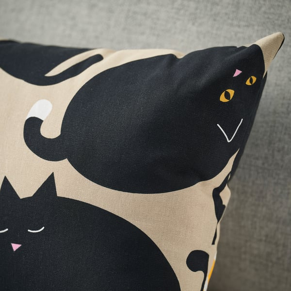 SANDMOTT Cushion, beige black/cat pattern, 14x20 "