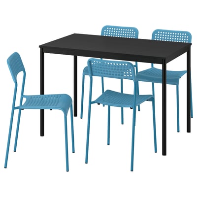 SANDSBERG Table and 4 chairs, black black/blue, 43 1/4x26 3/8 "
