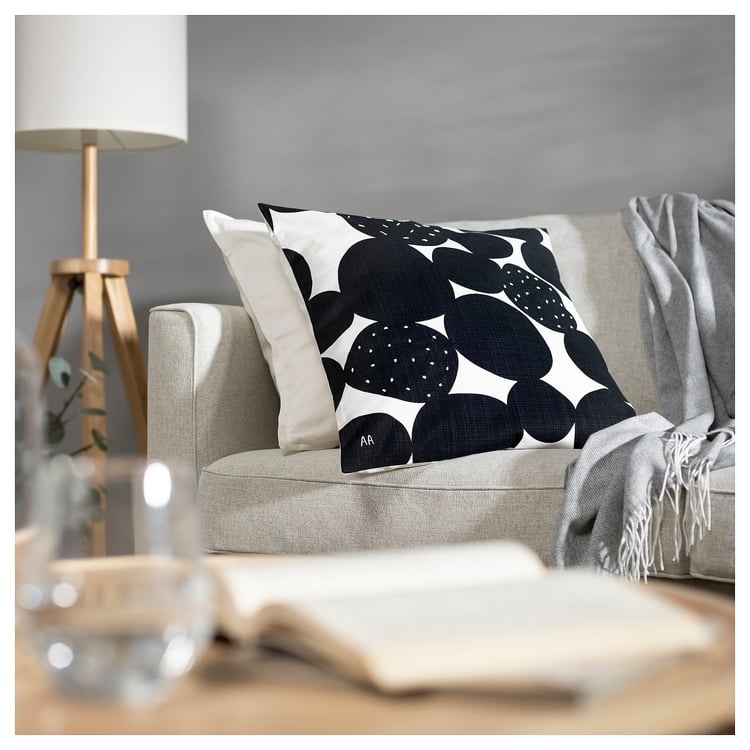 SANDSENAP cushion cover, black/white handmade, 20x20" IKEA