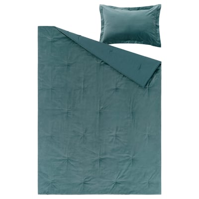 SANELA Comforter set, dark gray-turquoise, Twin/Twin X-long