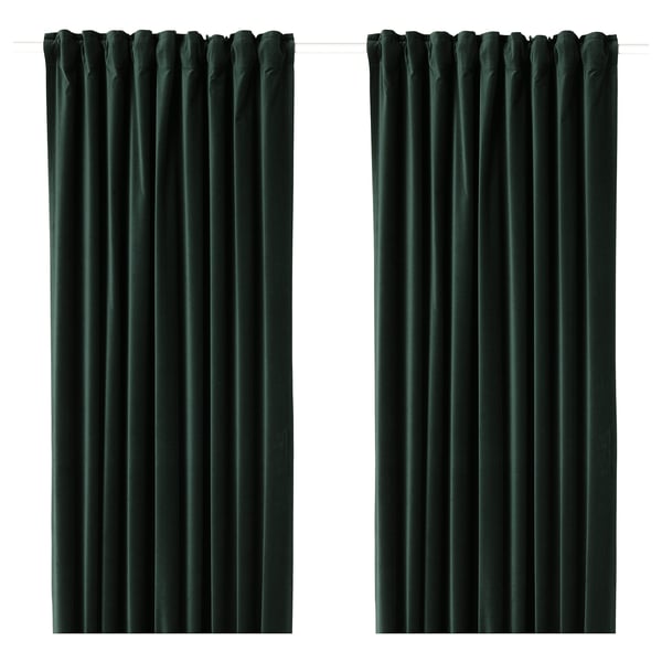 SANELA Room darkening curtains, 1 pair, dark green, 55x98 "