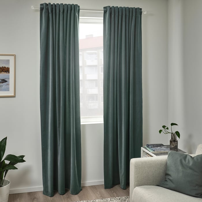 SANELA Room darkening curtains, 1 pair, graygreen, 55x98" IKEA
