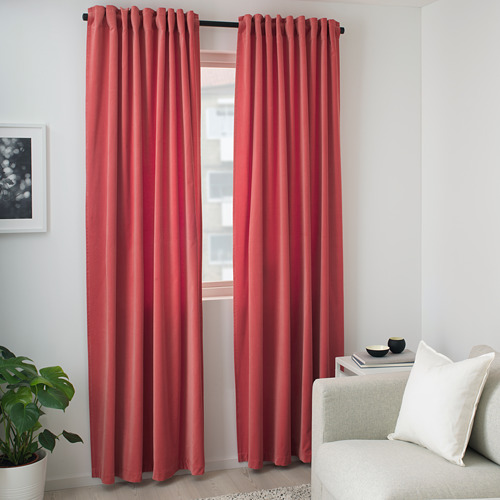 Sanela Room Darkening Curtains 1 Pair Light Brown Red Ikea