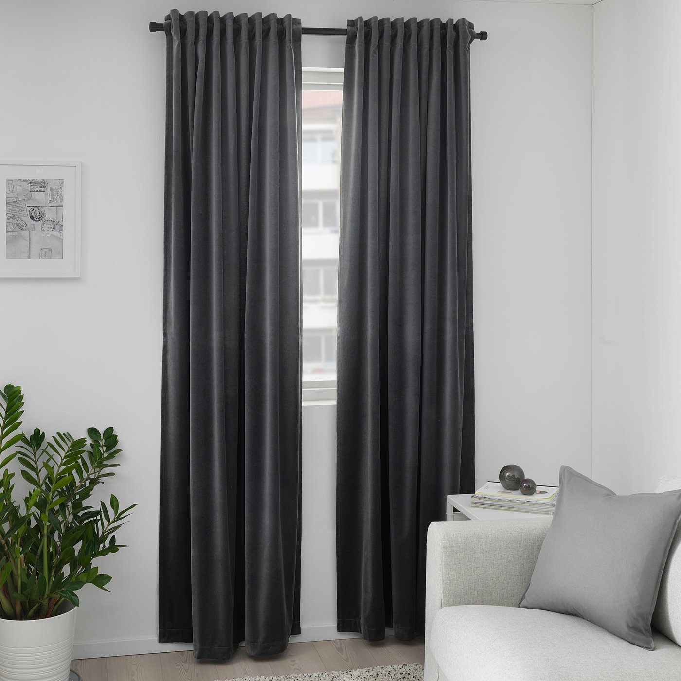 Sanela Room Darkening Curtains 1 Pair Dark Gray Ikea