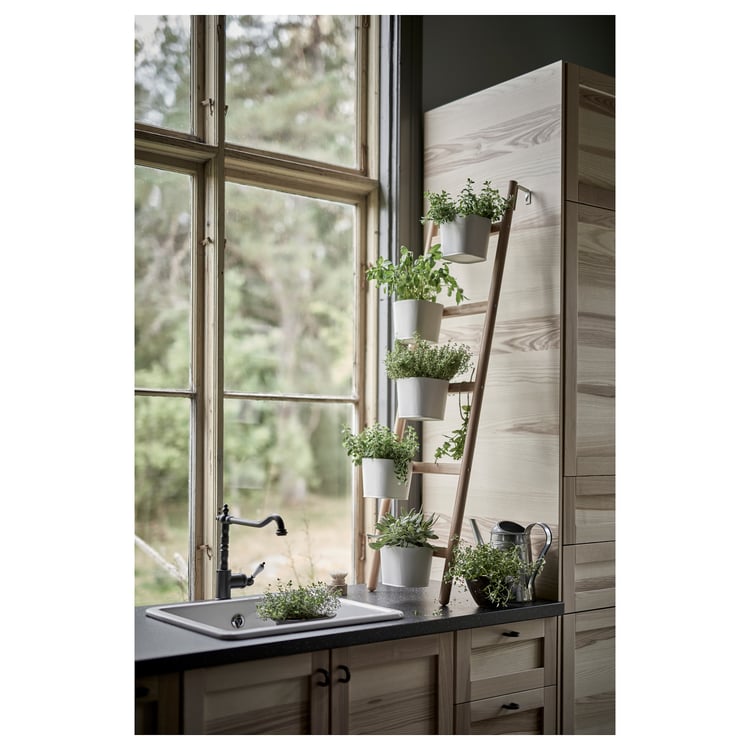 SATSUMAS Plant stand with 5 plant pots, bamboo, white IKEA