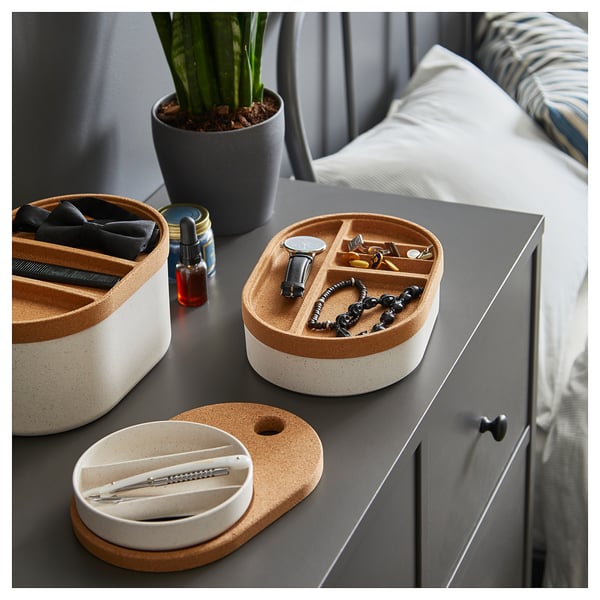 SAXBORGA Storage box with mirrored lid - plastic cork - IKEA