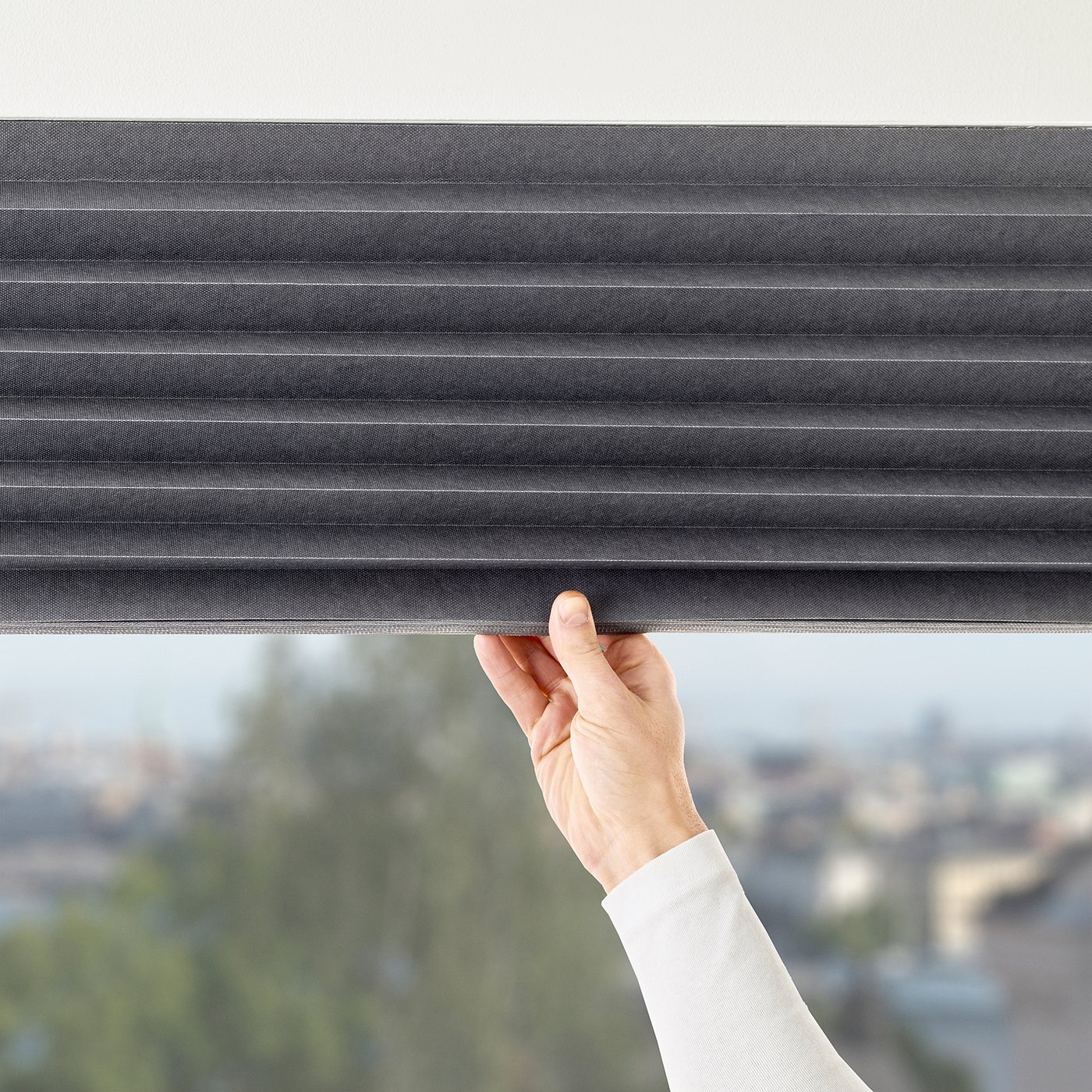 SCHOTTIS Blackout pleated blind, dark gray, 39 ¼x74 ¾" IKEA