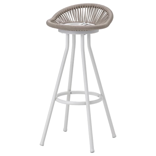 SEGERÖN stool, white, metal & woven, round, modern design.