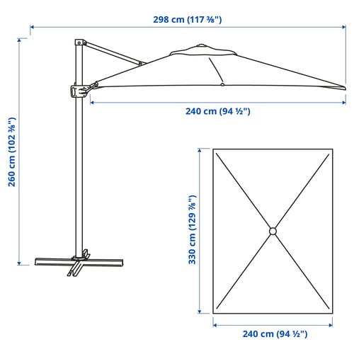 SEGLARÖ umbrella, hanging, gray/tilting, 1297/8x941/2" IKEA