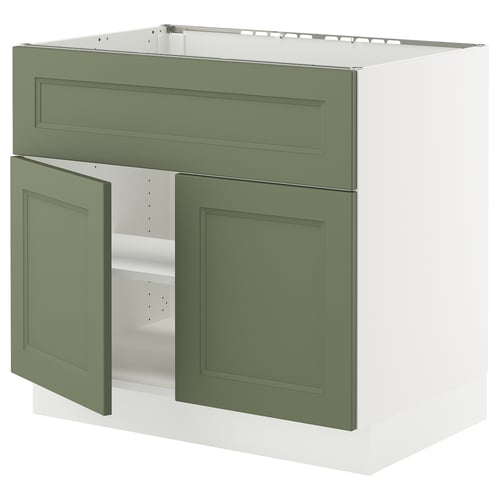 Green and white kitchen base cabinet with drawers, classic design