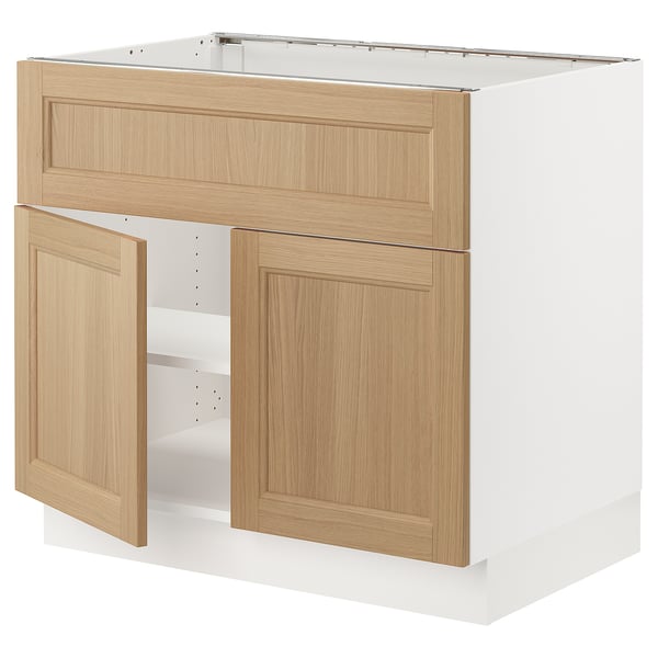 SEKTION Base cab f cooktop/int extr 2 doors, white/Vedhamn oak, 36x24x30 "