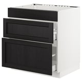 SEKTION Base cab f/cooktop with 2 drawers, white Maximera/Lerhyttan black stained, 30x24x30 "