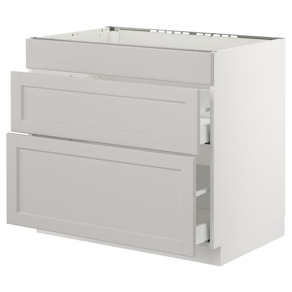 SEKTION Base cab f/cooktop with 2 drawers, white Maximera/Lerhyttan light gray, 36x24x30 "