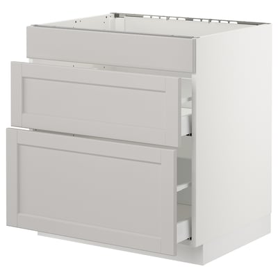 SEKTION Base cab f/cooktop with 2 drawers, white Maximera/Lerhyttan light gray, 30x24x30 "