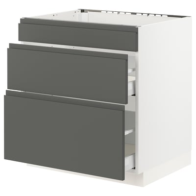SEKTION Base cab f/cooktop with 2 drawers, white Maximera/Voxtorp dark gray, 30x24x30 "