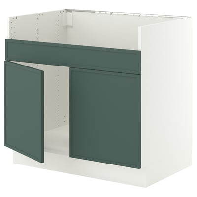 SEKTION Base cab f HAVSEN double bowl sink, white/Aspudden dark gray-green, 36x24x30 "