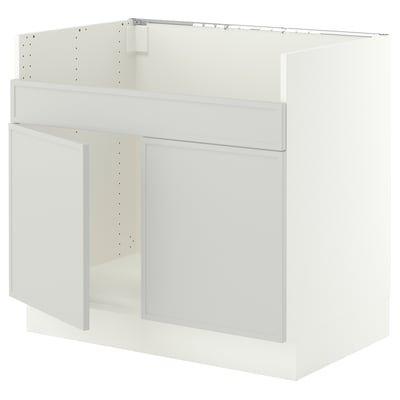 SEKTION Base cab f HAVSEN double bowl sink, white/Aspudden light gray, 36x24x30 "