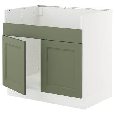 SEKTION Base cab f HAVSEN double bowl sink, white/Axstad gray-green, 36x24x30 "