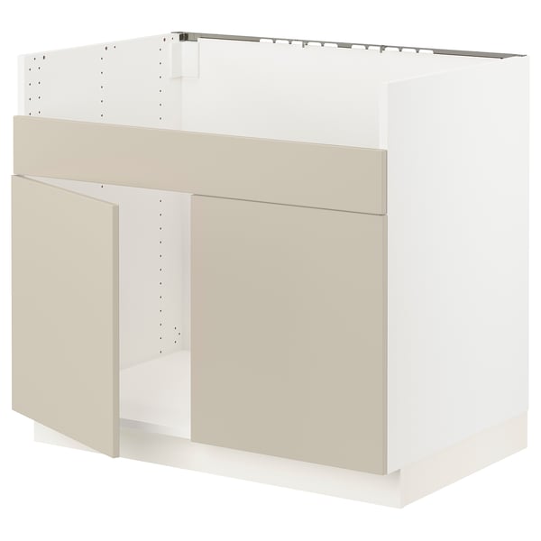 SEKTION Base cab f HAVSEN double bowl sink, white/Havstorp beige, 36x24x30 "