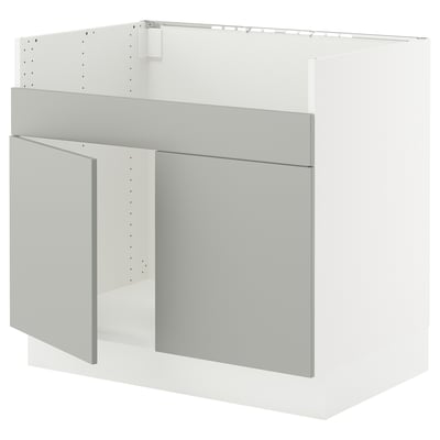 SEKTION light grey kitchen cabinet, modern, clean design, sturdy, metal hinges.