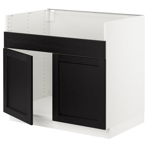 Modern SEKTION kitchen cabinet with black-stained wood doors, bevelled edges.