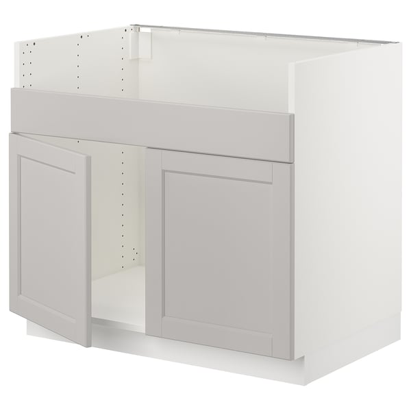 SEKTION Base cab f HAVSEN double bowl sink, white/Lerhyttan light gray, 36x24x30 "