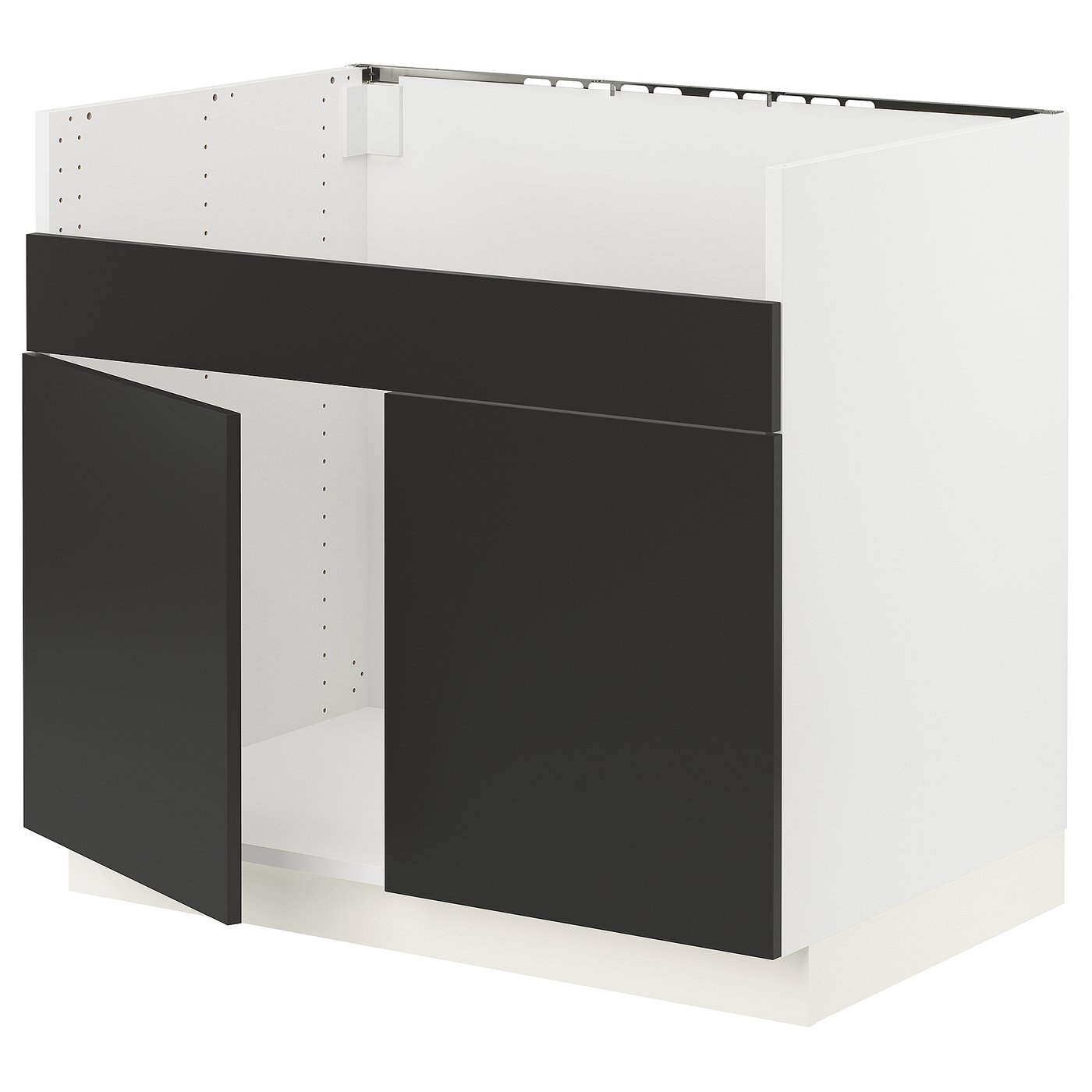 SEKTION base cab f HAVSEN double bowl sink, white/Nickebo matte