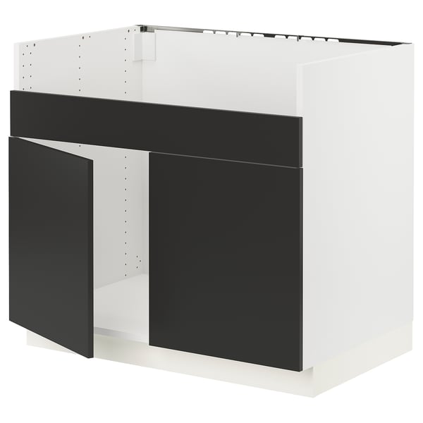 SEKTION Base cab f HAVSEN double bowl sink, white/Nickebo matte anthracite, 36x24x30 "