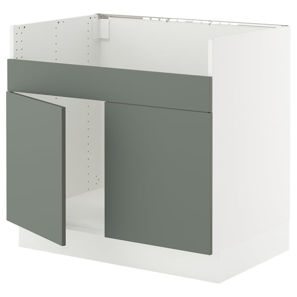 SEKTION Base cab f HAVSEN double bowl sink, white/Nickebo matte grey-green, 36x24x30 "