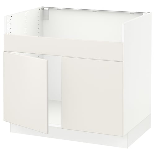 White SEKTION kitchen cabinet with smooth design and handle-less doors.