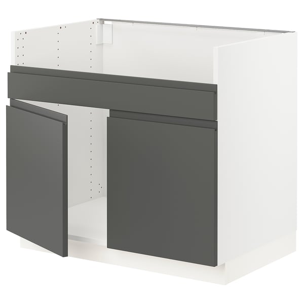 SEKTION Base cab f HAVSEN double bowl sink, white/Voxtorp dark gray, 36x24x30 "