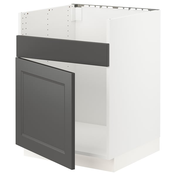 SEKTION Base cab f HAVSEN single bowl sink, white/Axstad dark gray, 24x24x30 "