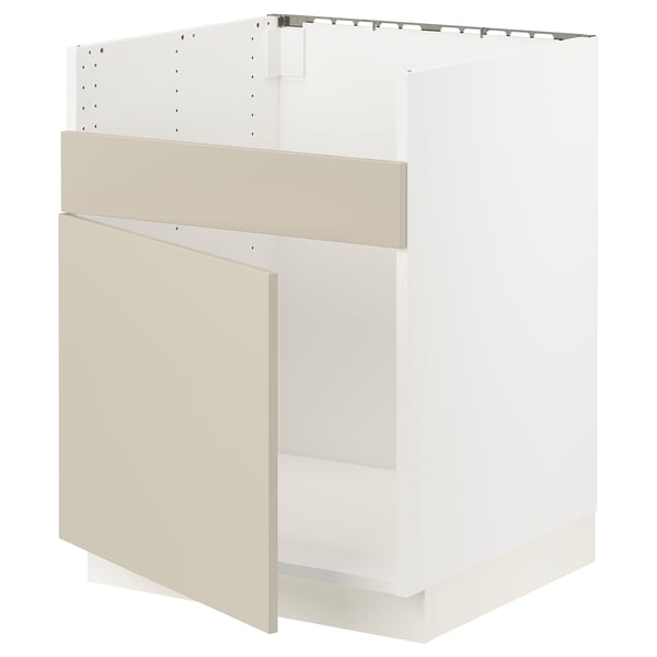 SEKTION Base cab f HAVSEN single bowl sink, white/Havstorp beige, 24x24x30 "