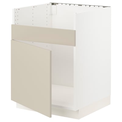 SEKTION Base cab f HAVSEN single bowl sink, white/Havstorp beige, 24x24x30 "