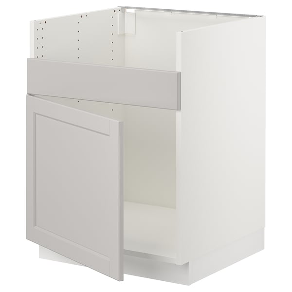 SEKTION Base cab f HAVSEN single bowl sink, white/Lerhyttan light gray, 24x24x30 "
