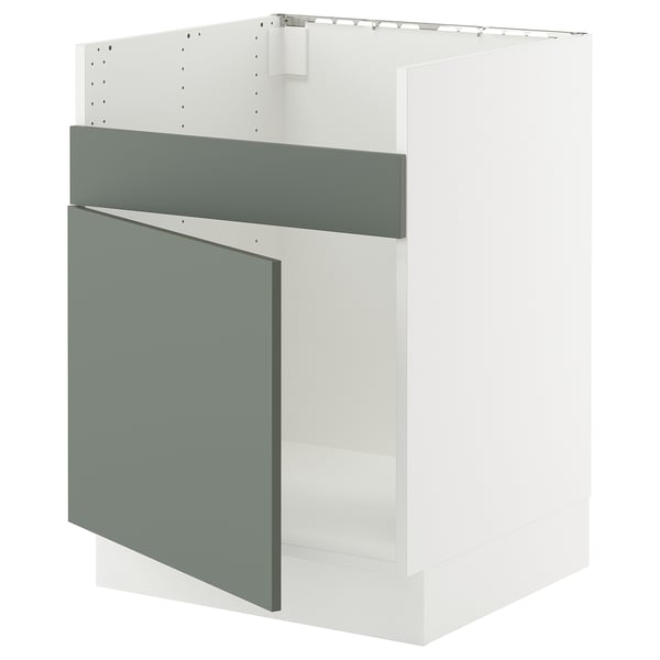 SEKTION Base cab f HAVSEN single bowl sink, white/Nickebo matte grey-green, 24x24x30 "