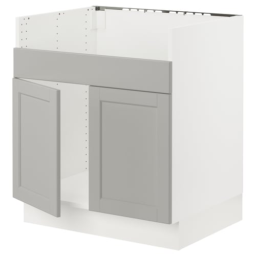SEKTION kitchen unit, light grey lerhyttan, wooden, rectangular, shaker-style doors, classic design.