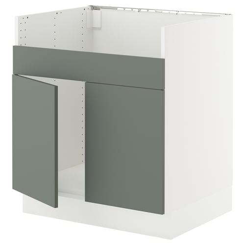 SEKTION kitchen cabinet in matt grey-green with white frame, modern design, snap-on hinge