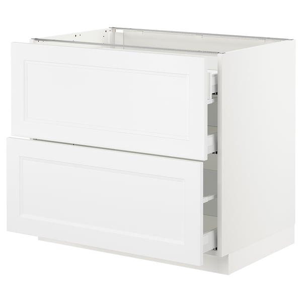 SEKTION Base cab with 2 fronts/3 drawers, white Maximera/Axstad matte white, 36x24x30 "