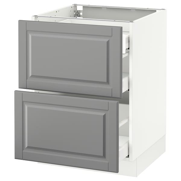 SEKTION Base cab with 2 fronts/3 drawers, white Maximera/Bodbyn gray, 24x24x30 "