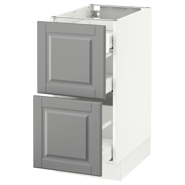 SEKTION Base cab with 2 fronts/3 drawers, white Maximera/Bodbyn gray, 15x24x30 "