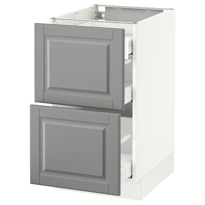 SEKTION Base cab with 2 fronts/3 drawers, white Maximera/Bodbyn gray, 18x24x30 "