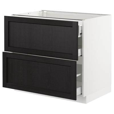 SEKTION Base cab with 2 fronts/3 drawers, white Maximera/Lerhyttan black stained, 36x24x30 "