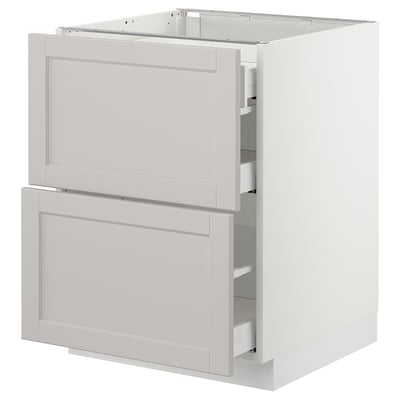 SEKTION Base cab with 2 fronts/3 drawers, white Maximera/Lerhyttan light gray, 24x24x30 "