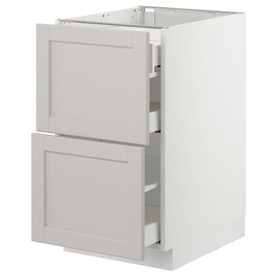SEKTION Base cab with 2 fronts/3 drawers, white Maximera/Lerhyttan light gray, 18x24x30 "