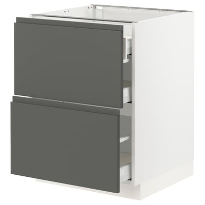SEKTION grey kitchen drawer unit, modern design, dark grey drawers, white base.