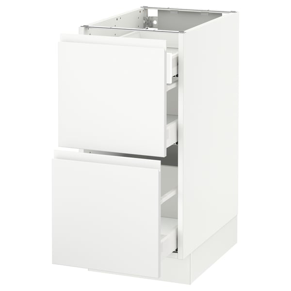 SEKTION Base cab with 2 fronts/3 drawers, white Maximera/Voxtorp matte white, 15x24x30 "