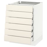 SEKTION Base cabinet/6 fronts/6 low drawers, white Maximera/Bodbyn off-white, 24x24x30 "