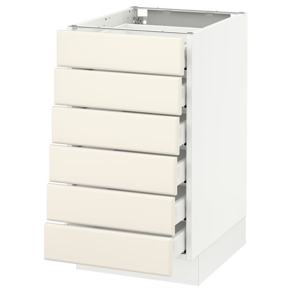 SEKTION Base cabinet/6 fronts/6 low drawers, white Maximera/Bodbyn off-white, 18x24x30 "